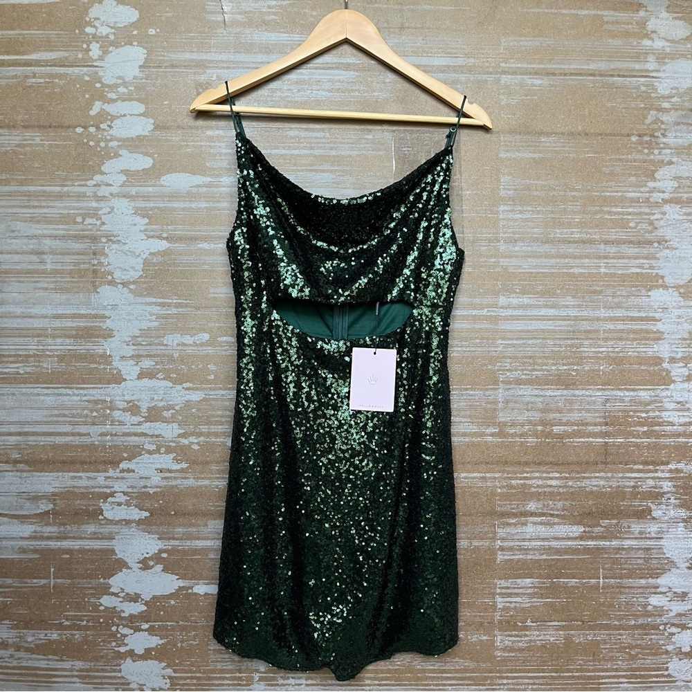 Hello Molly NWT Sequin Cut Out Mini Dress Forest Green Event Formal Womens 8